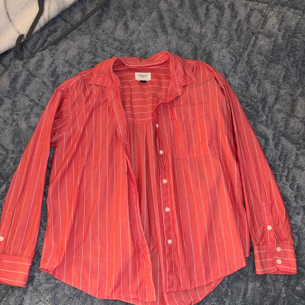American Eagle Outfitters Coral Striped Shirt